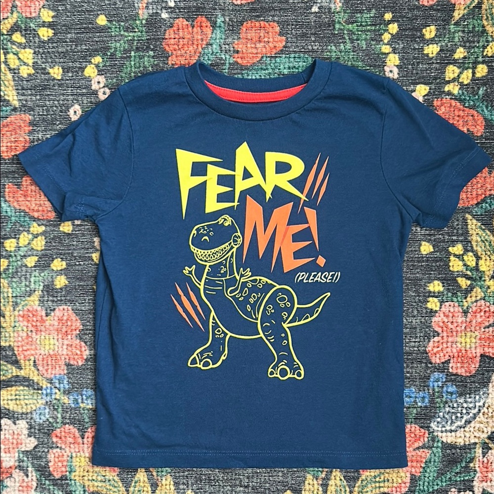 Disney Parks Toy Story Rex “Fear Me” Navy Blue T-Shirt, Size Small (5/6)